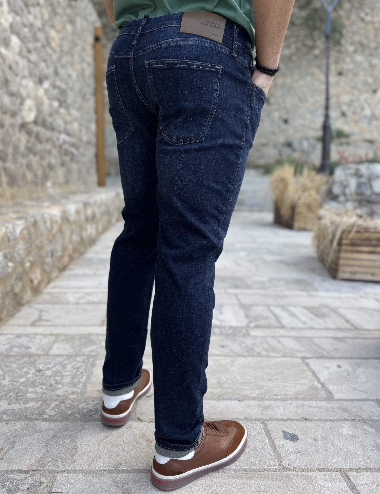 Ανδρικό σκούρο μπλε ξεβαμμένο τζιν ελαστικό GB5723 φωτογραφία